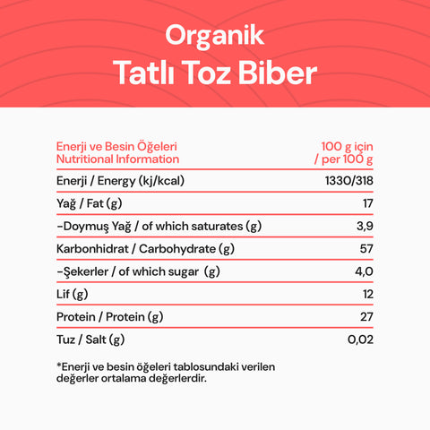 Organik Tatlı Toz Biber 45 gr