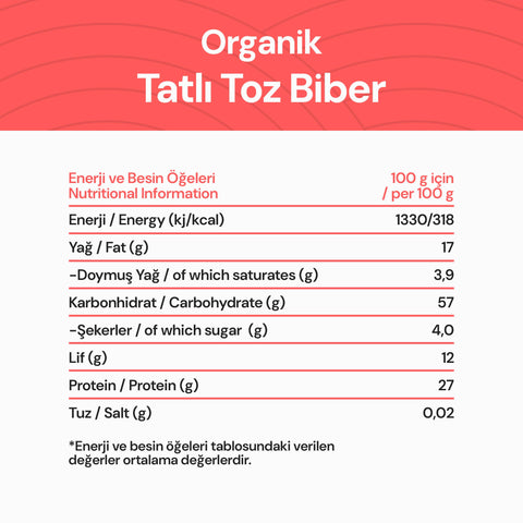 Organik Tatlı Toz Biber 45 gr